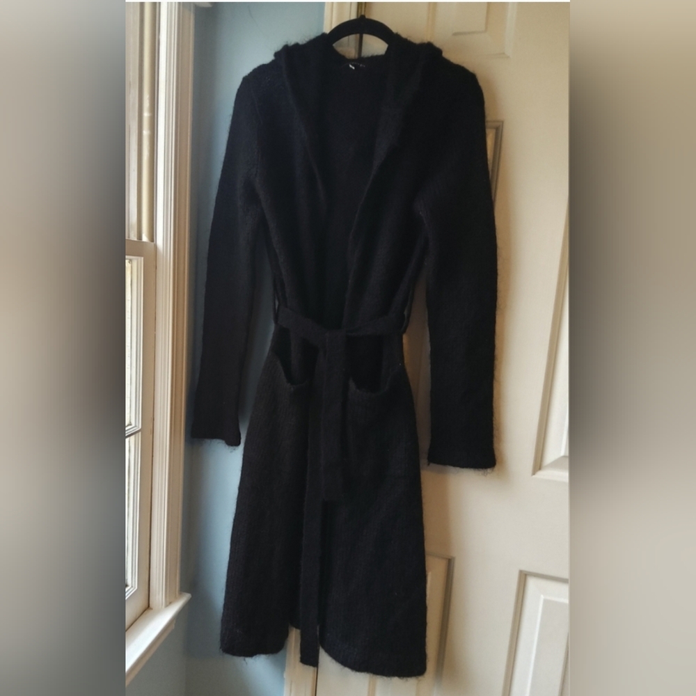 ANTHROPOLOGIE💥Nwot💥Long-sleeve Hooded Black Sweater/Coat w/Tie